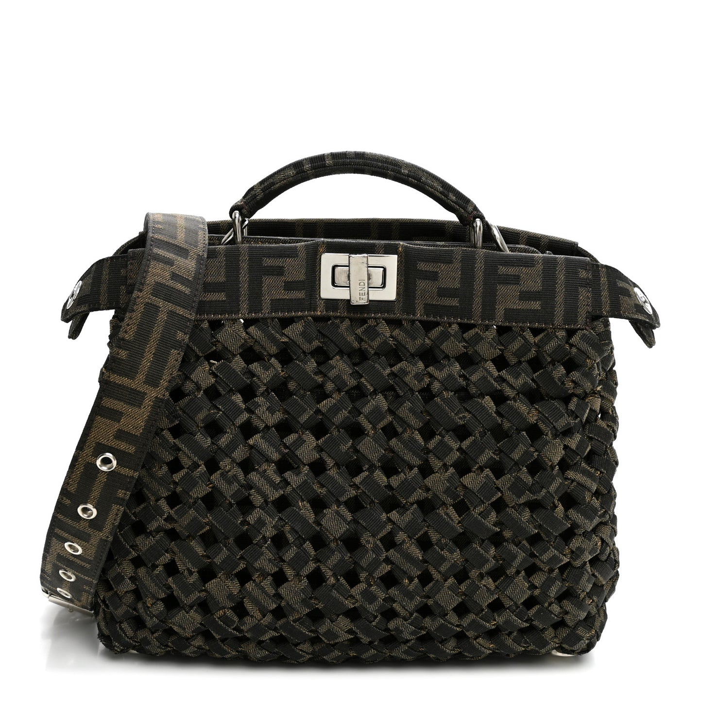 Fabric Jacquard FF 1974 Woven Knotted Mini Peekaboo I SEE U Satchel Tobacco Moro