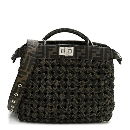 Fendi Fabric Jacquard FF 1974 Woven Knotted Mini Peekaboo I SEE U Satchel Tobacco Moro 1 of 11