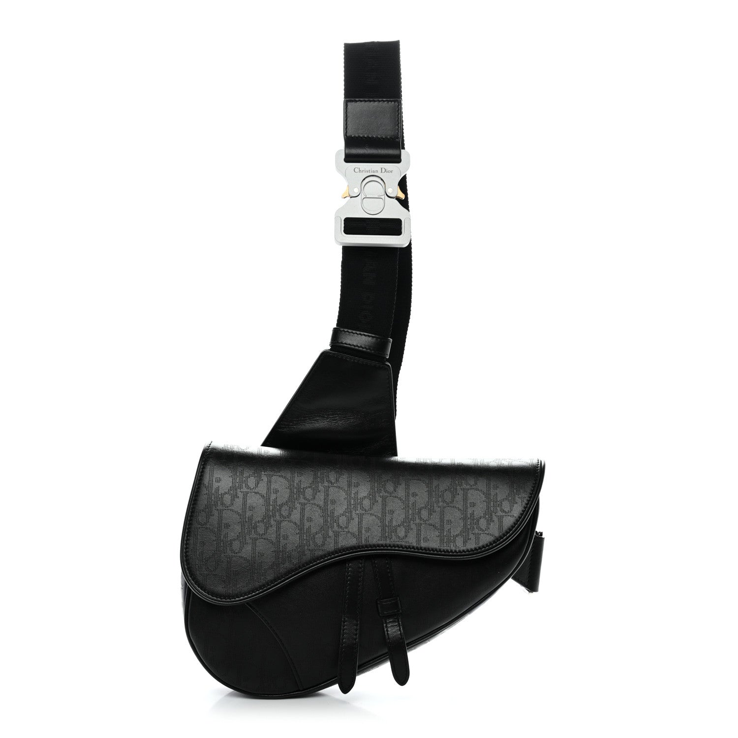 Christian Dior Calfskin Perforated Oblique Galaxy Mens Saddle Bag Black 1 of 10