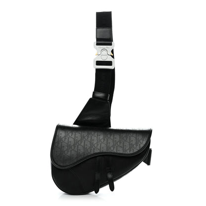 Christian Dior Calfskin Perforated Oblique Galaxy Mens Saddle Bag Black 1 of 10