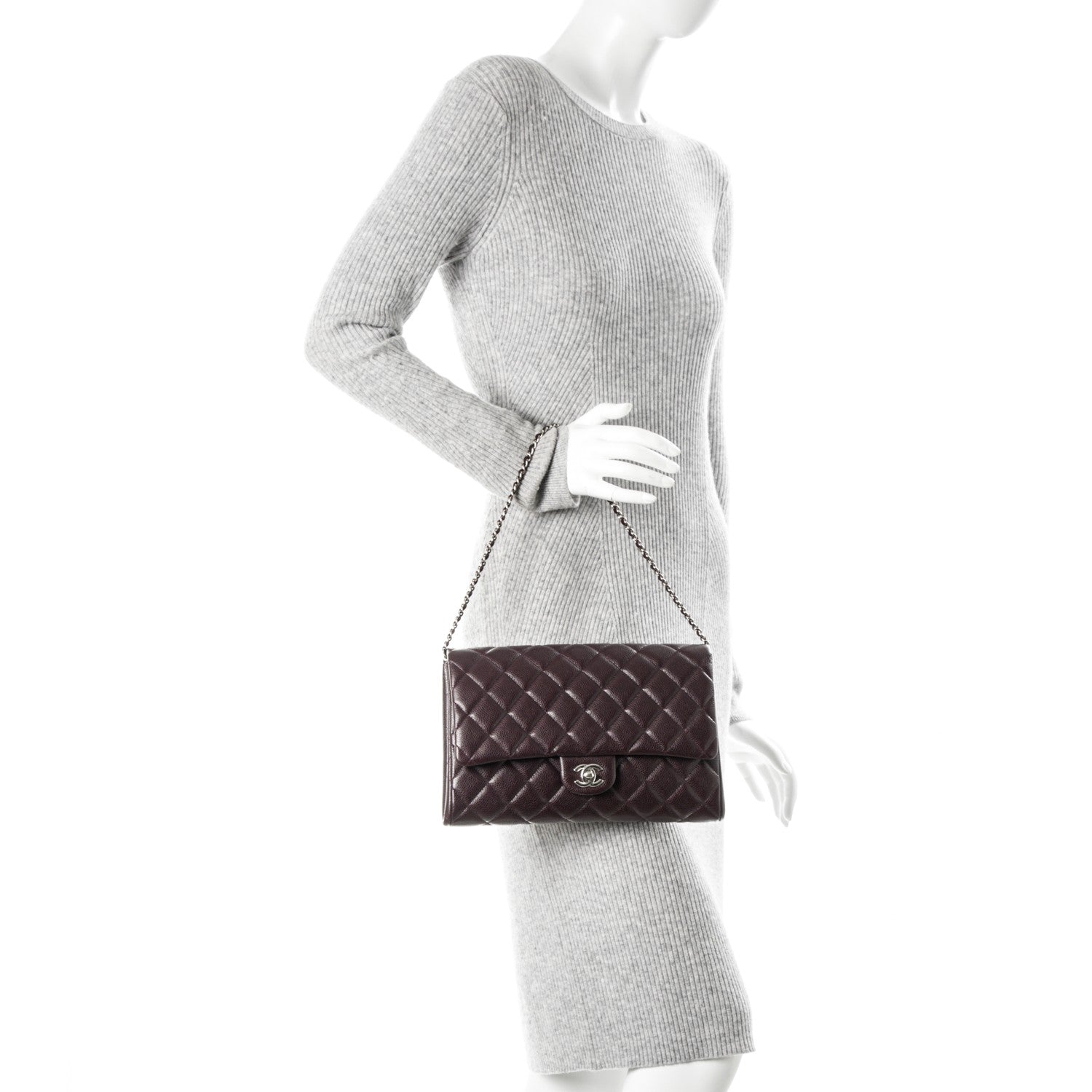 Chanel Caviar Quilted Clutch With Chain Flap Burgundy 2 of 7
