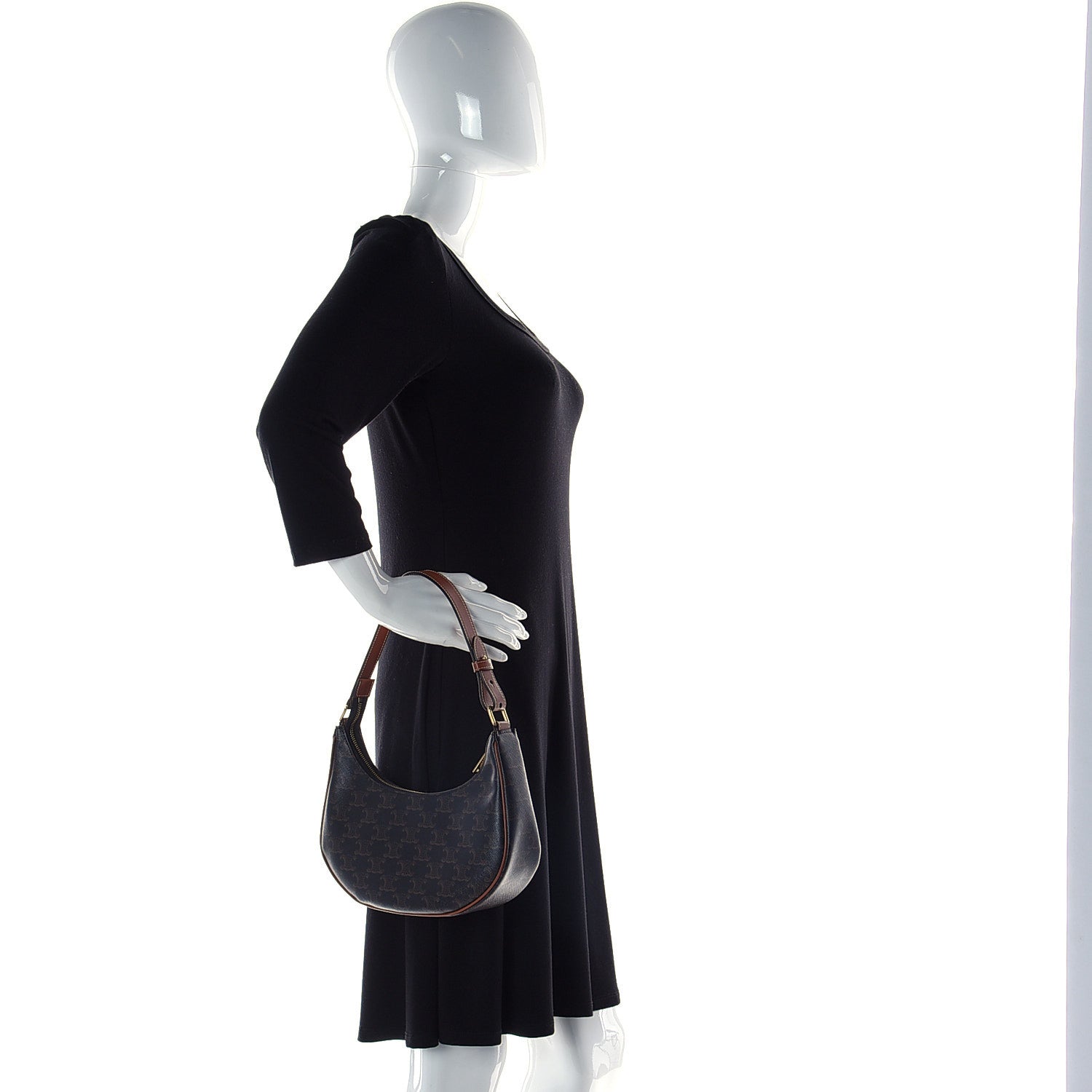 Celine Triomphe Canvas Calfskin Ava Shoulder Bag Tan 2 of 11