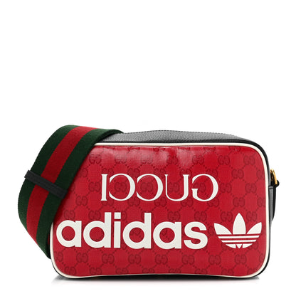 Gucci X ADIDAS Crystal Vintage Monogram Textured Dollar Calfskin Web Trefoil Logo Small Messenger Bag Hibiscus Red Off White Black 1 of 12