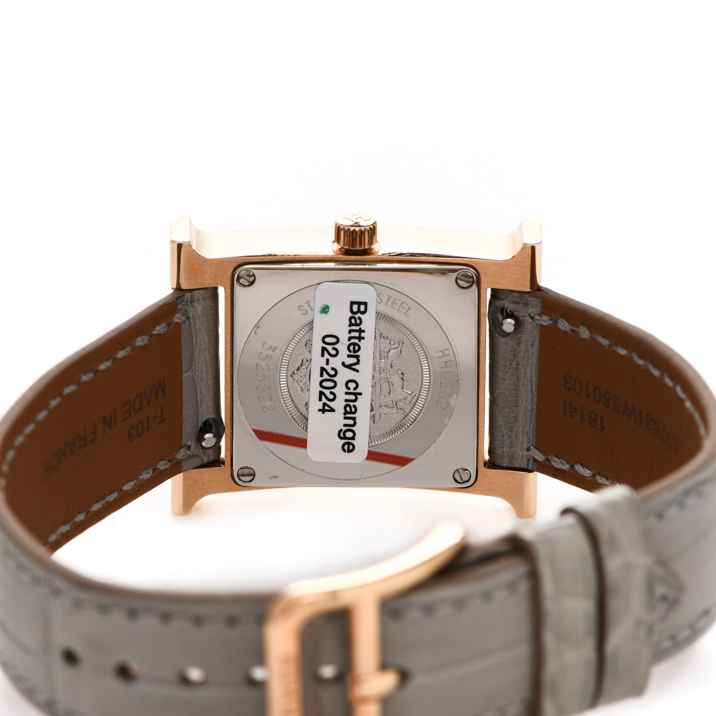 Stainless Steel Alligator Diamond Mother of Pearl 21mm Heure H Hour Quartz Watch Gris Elephant