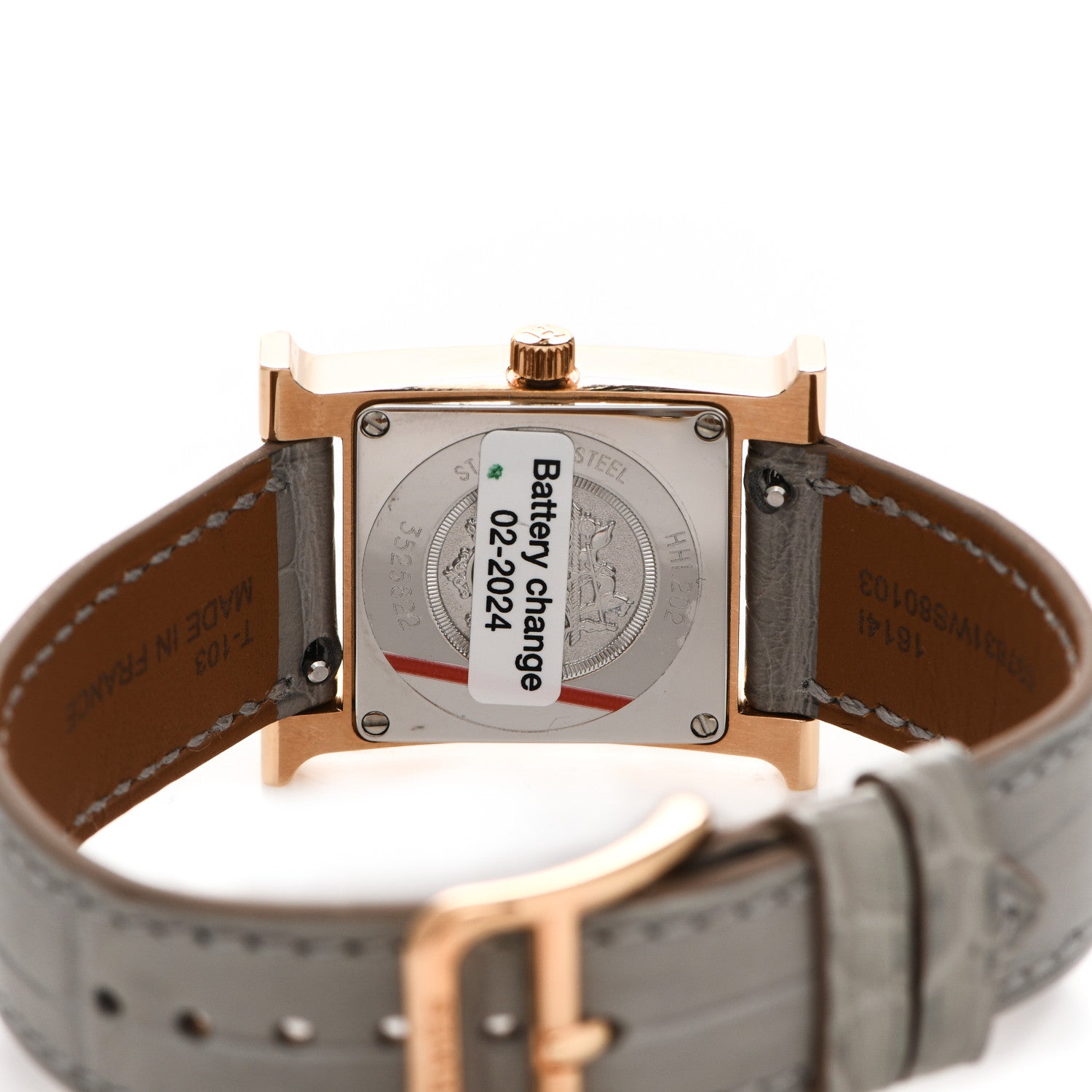 Hermes Stainless Steel Alligator Diamond Mother of Pearl 21mm Heure H Hour Quartz Watch Gris Elephant 4 of 5