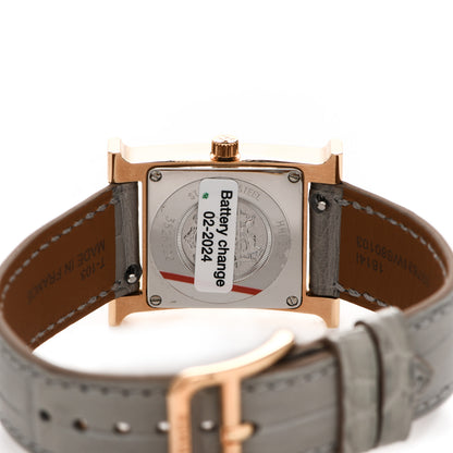 Hermes Stainless Steel Alligator Diamond Mother of Pearl 21mm Heure H Hour Quartz Watch Gris Elephant 4 of 5