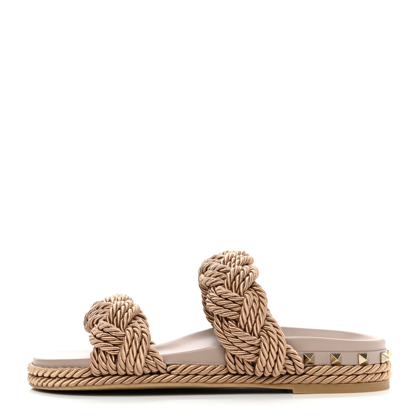 Calfskin Silk Woven Rockstud Torchon 5mm Sandals 40 Poudre