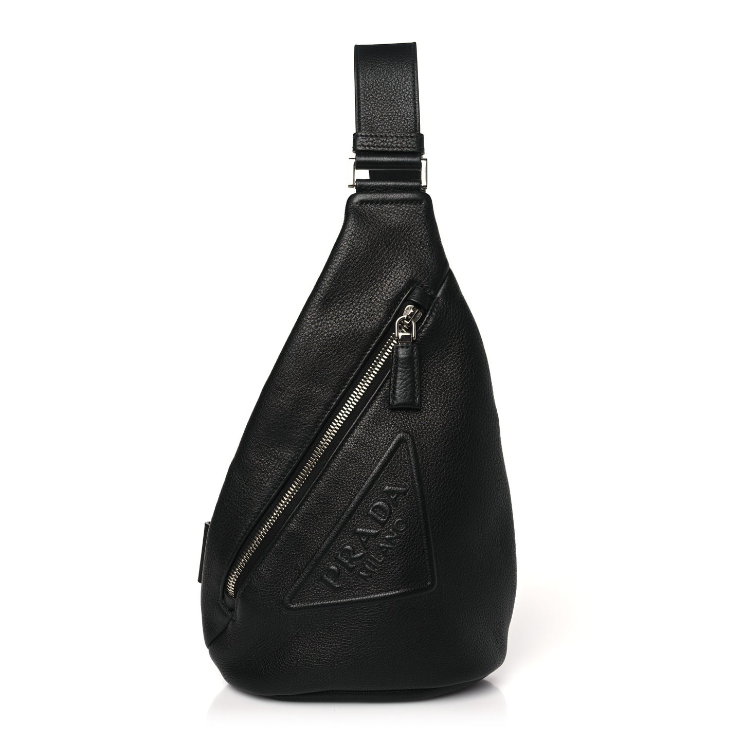 Vitello Daino Logo Embossed Cross Sling Backpack Black