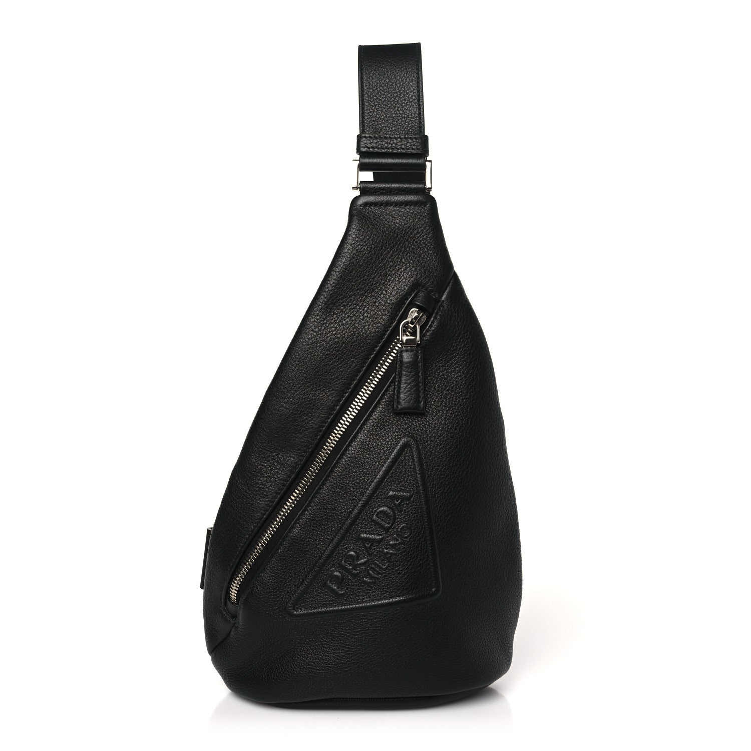 Prada Vitello Daino Logo Embossed Cross Sling Backpack Black 1 of 9