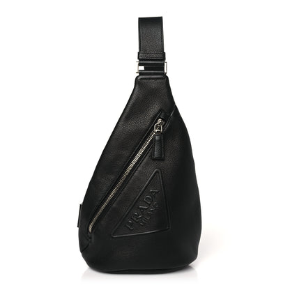 Prada Vitello Daino Logo Embossed Cross Sling Backpack Black 1 of 9
