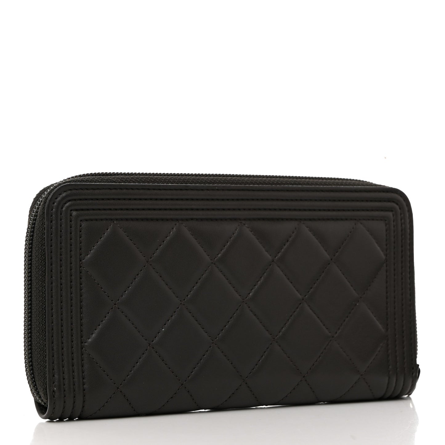 Lambskin Quilted Boy Zip Around Wallet Dark Grey