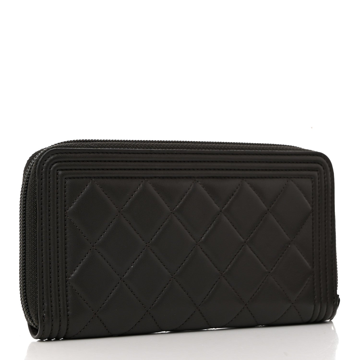 Chanel Lambskin Quilted Boy Zip Around Wallet Dark Grey 2 of 8