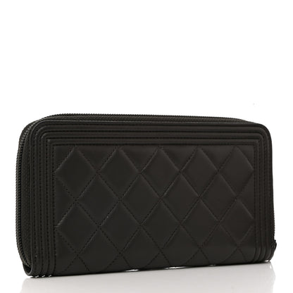 Chanel Lambskin Quilted Boy Zip Around Wallet Dark Grey 2 of 8