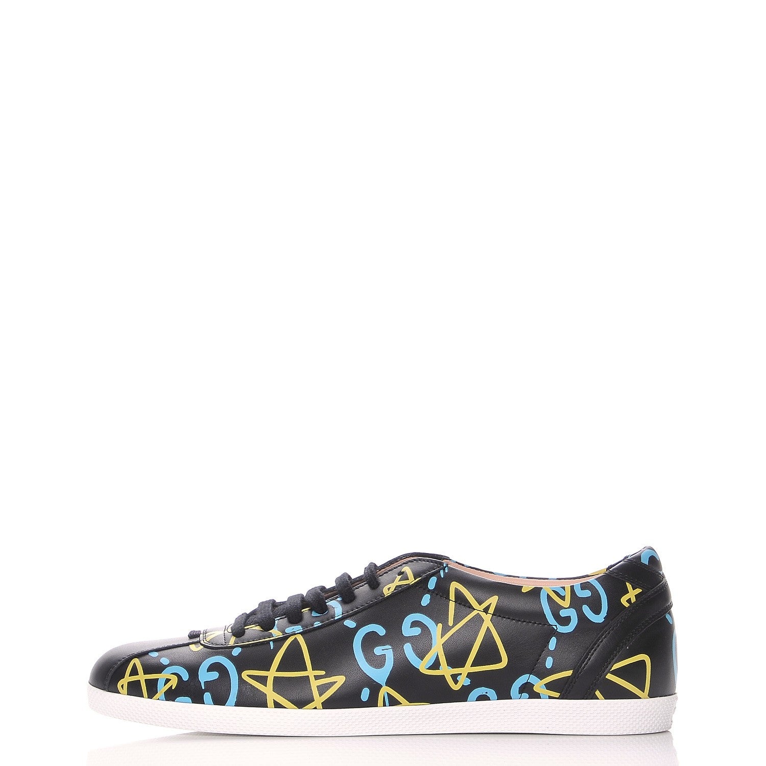 Gucci Calfskin GucciGhost Print Low Top Sneakers 41 Black New Acquamarine 1 of 8