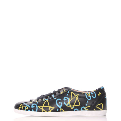 Gucci Calfskin GucciGhost Print Low Top Sneakers 41 Black New Acquamarine 1 of 8