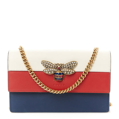 Gucci Calfskin Queen Margaret Chain Wallet Blue Agata Hibiscus Red Mystic White 1 of 9