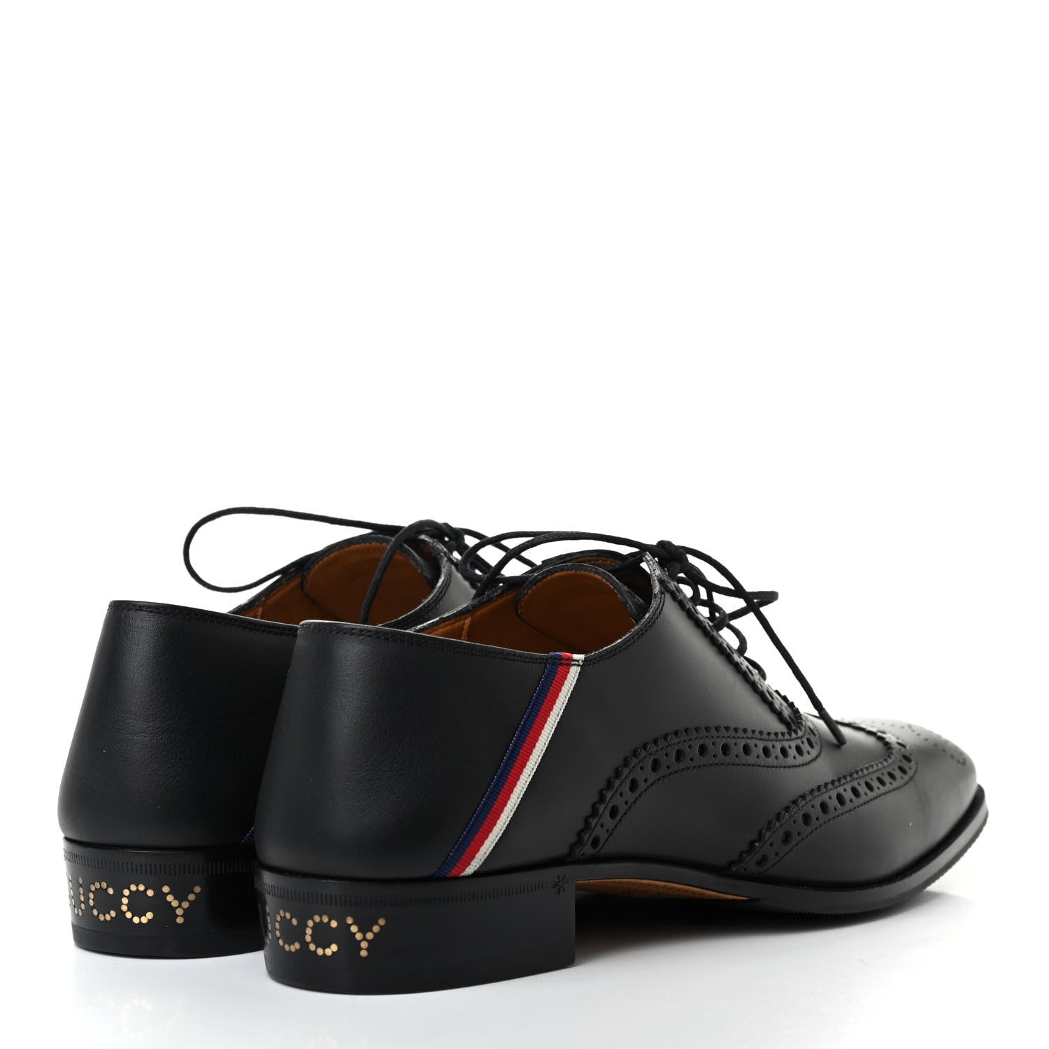 Gucci Calfskin Miro Soft Web Mens Spirit Wingtip Oxfords 6 Black 4 of 9
