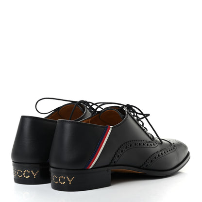 Gucci Calfskin Miro Soft Web Mens Spirit Wingtip Oxfords 6 Black 4 of 9