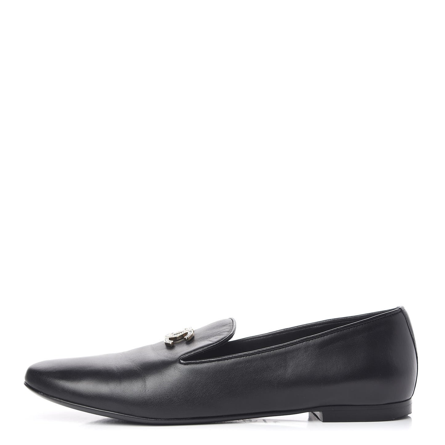 Enamel Pearl Crystal Lambskin Womens CC Mocassin Loafers 42 Black