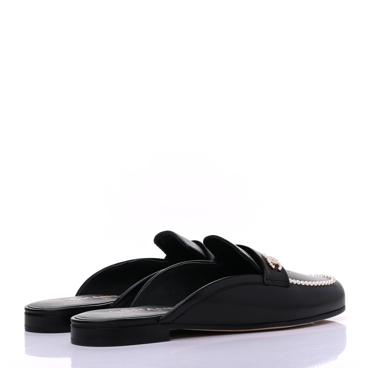 Calfskin Pearl CC Mules 37 Black