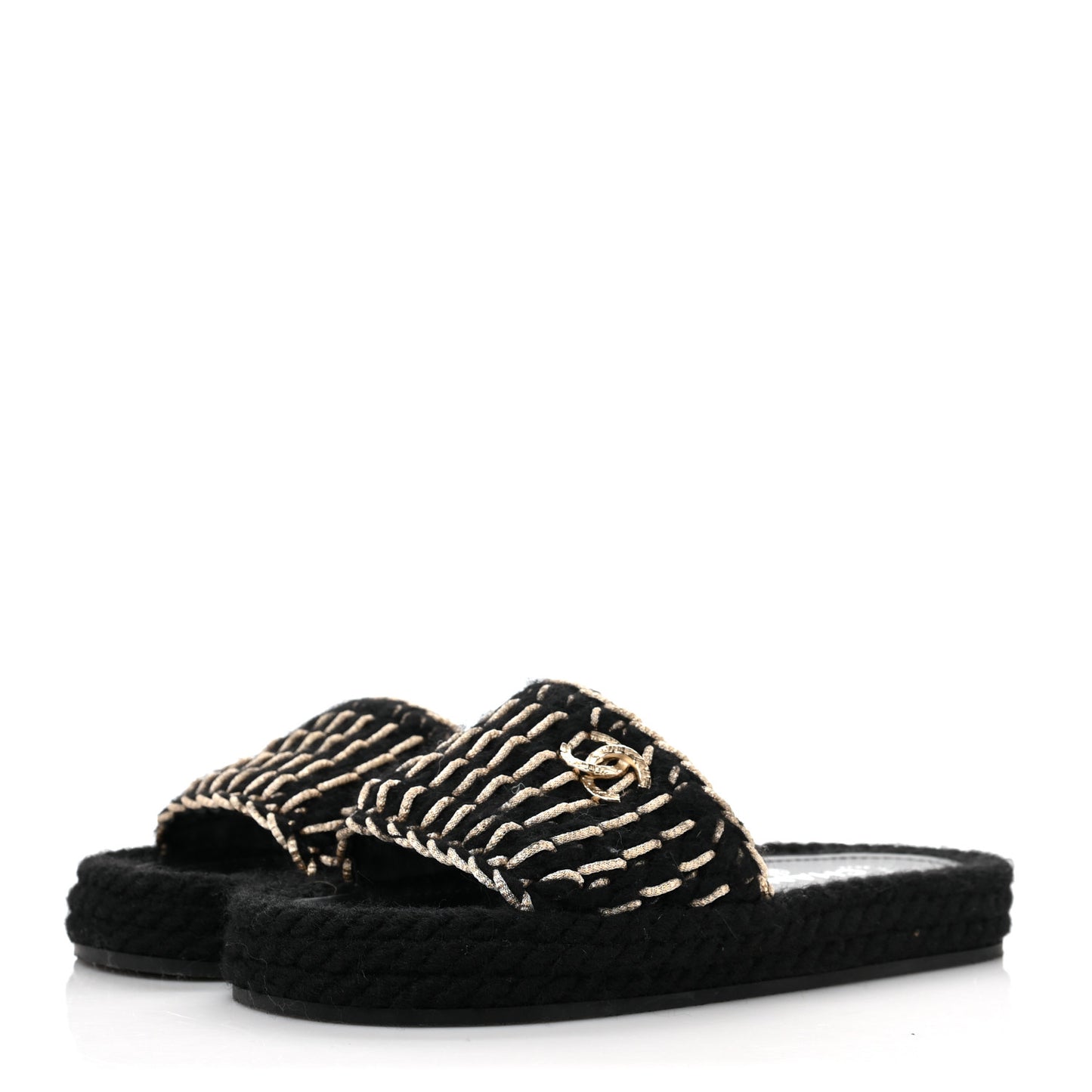 Braided Knit CC Mules 36 Black Gold
