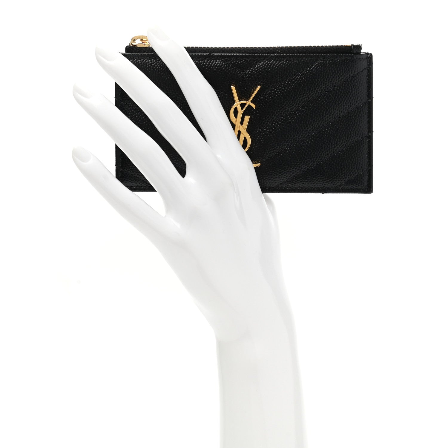 Saint Laurent Monogram Grain de Poudre 5 Fragments Zip Pouch Card Holder Black 2 of 7