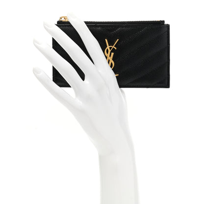 Saint Laurent Monogram Grain de Poudre 5 Fragments Zip Pouch Card Holder Black 2 of 7