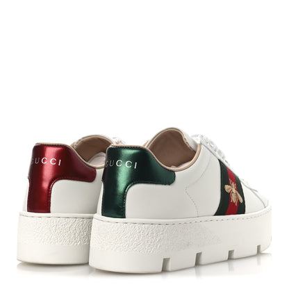 Gucci Calfskin Web Bee Embroidered Womens Ace Platform Sneakers 35.5 White 5 of 11