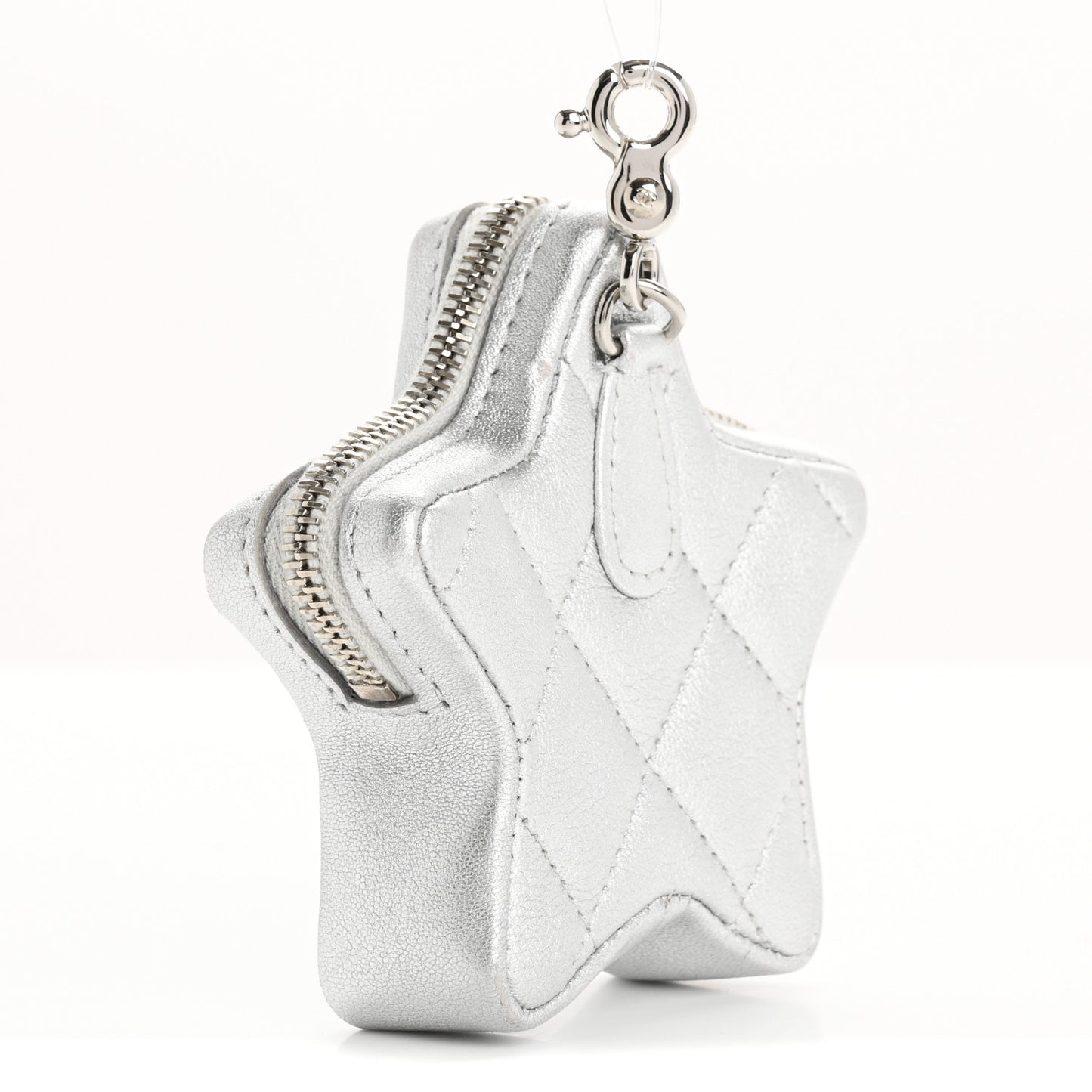 Metallic Lambskin Walk Of Fame Star Clip On Coin Purse Silver