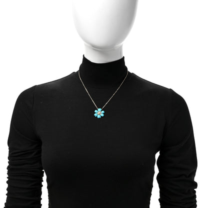 Van Cleef & Arpels 18K Yellow Gold Diamond Turquoise Mini Rose De Noel Pendant Necklace 2 of 7
