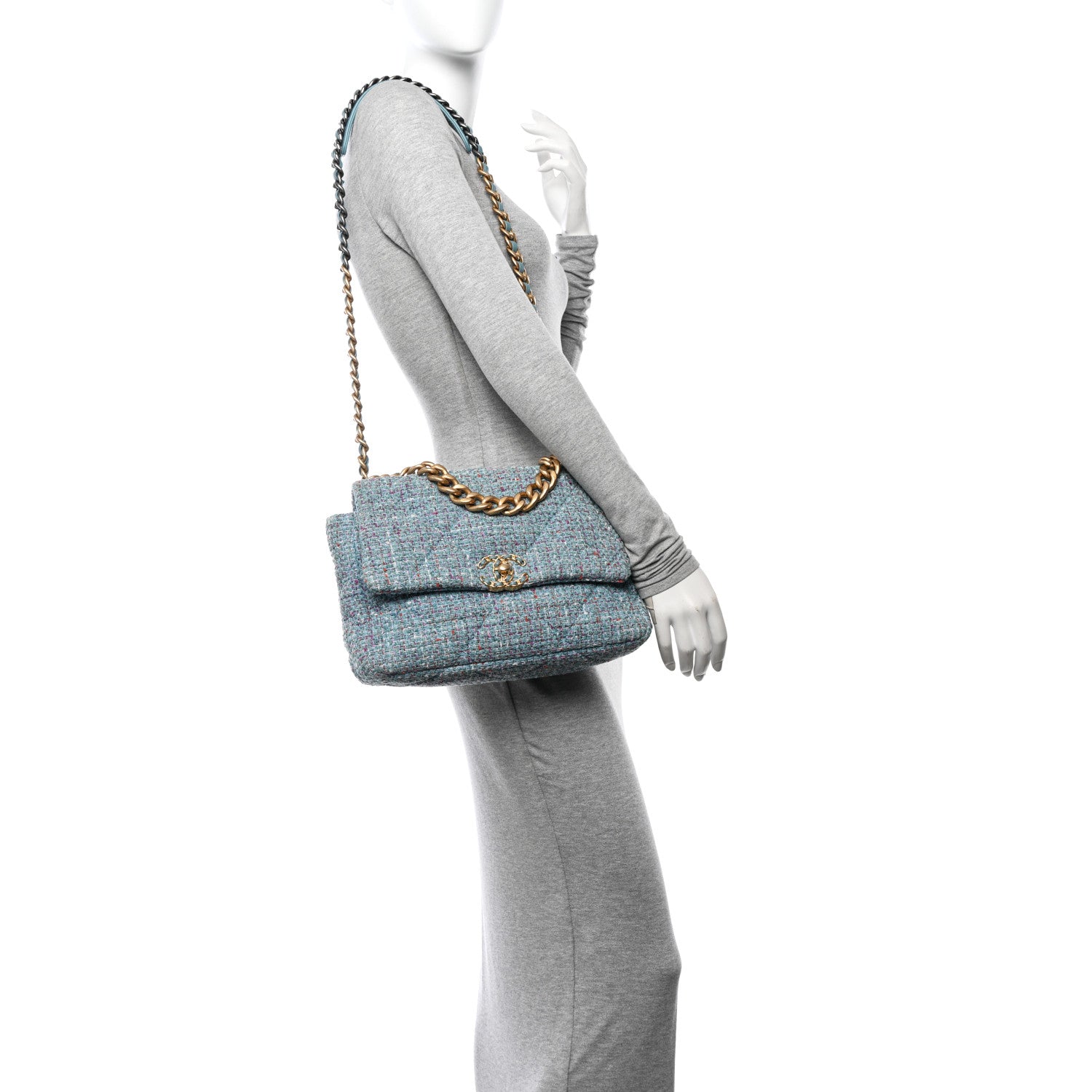 Chanel Tweed Quilted Large Chanel 19 Flap Blue 2 of 10