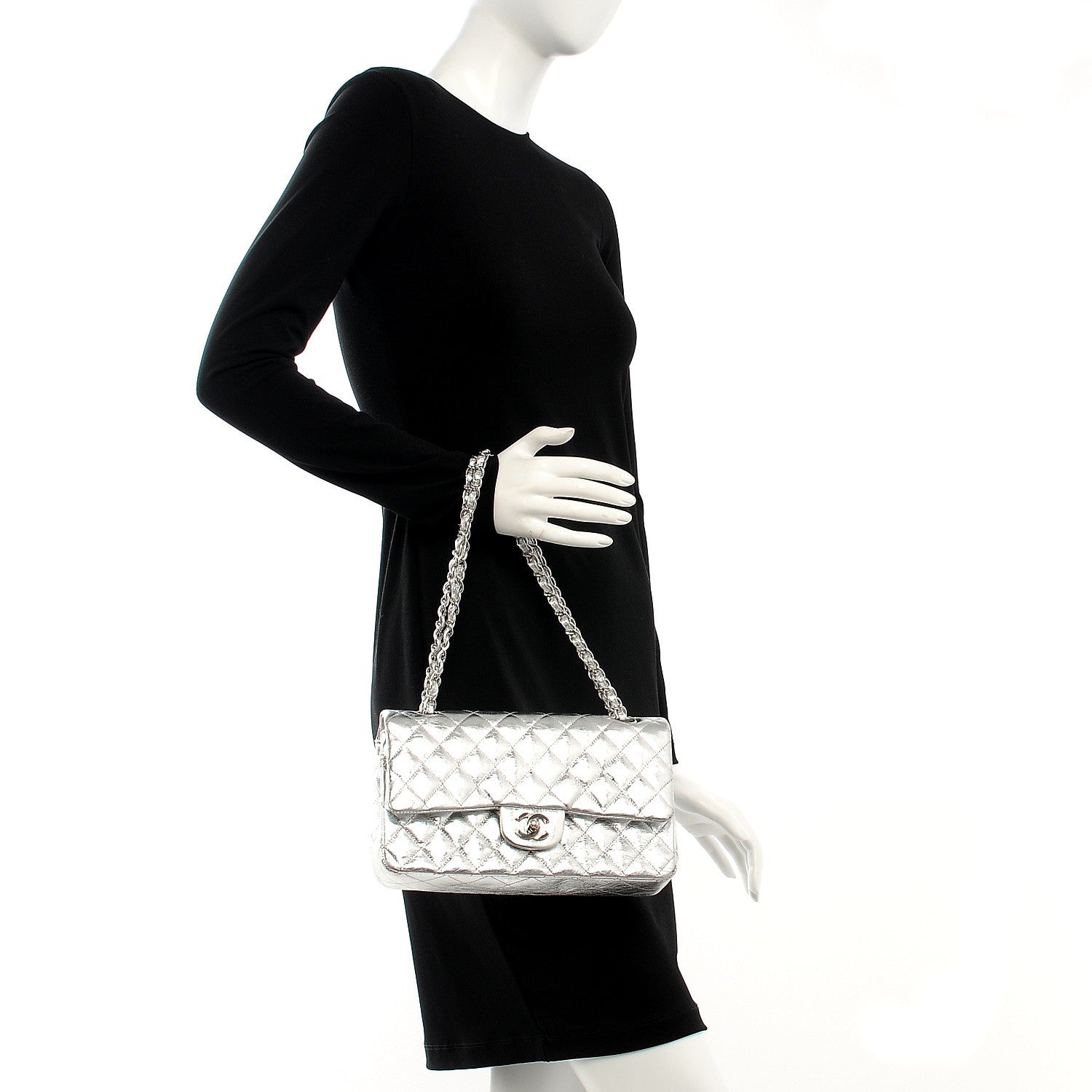Chanel Metallic Aged Calfskin Quilted Medium Double Flap Silver 2 of 7