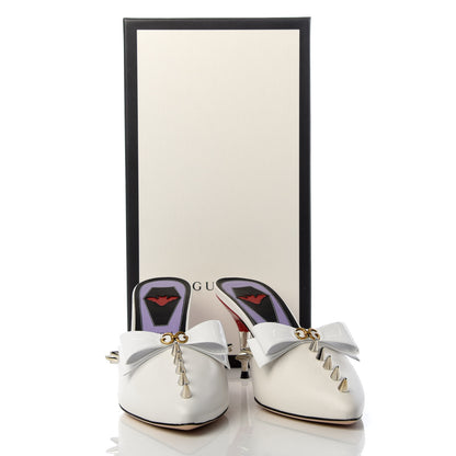Gucci Patent GG Bow Sadie Spike Mid Heel Mules 38 White 10 of 10