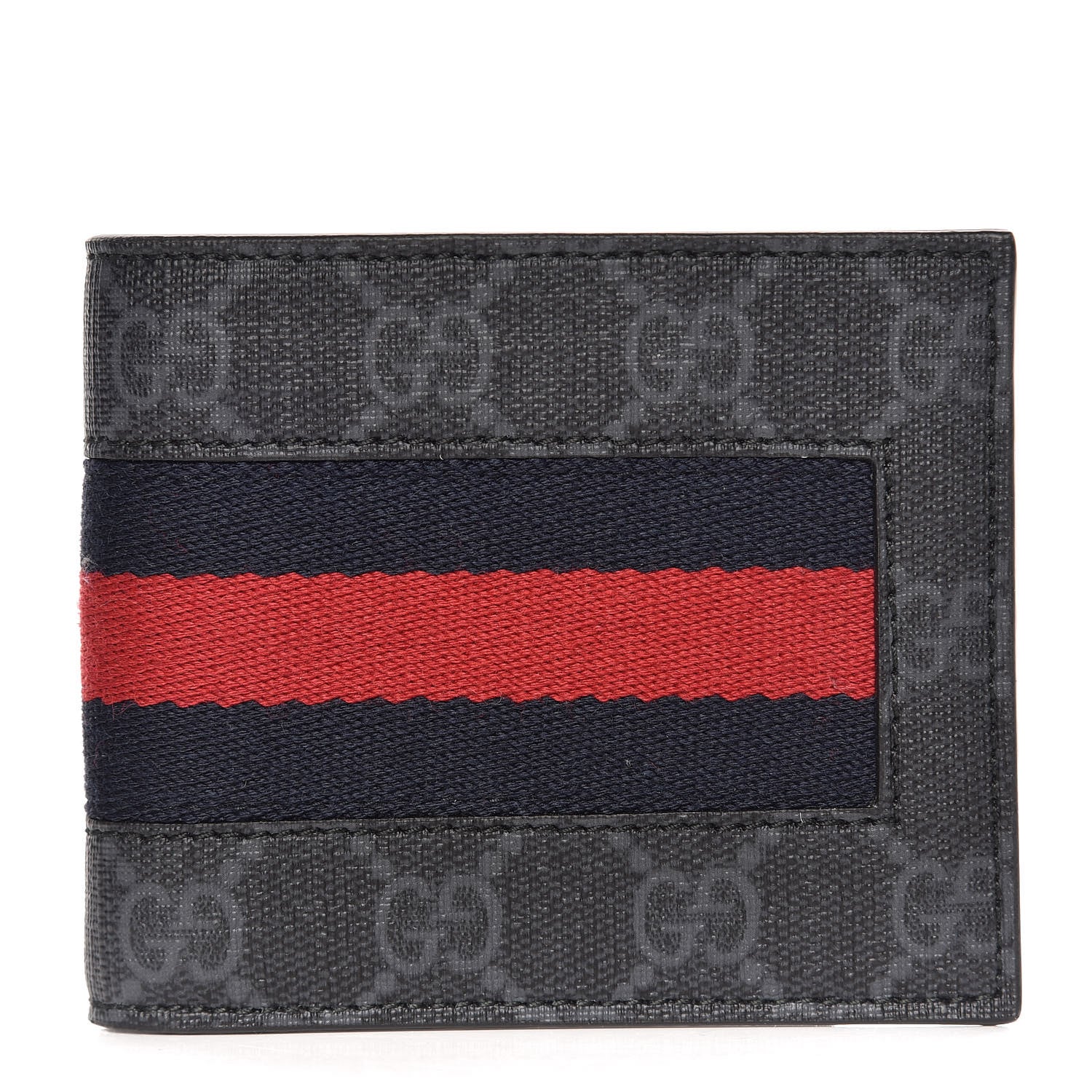 Gucci GG Supreme Monogram Selleria Calfskin Web New Web Bi-Fold Wallet Black 1 of 8