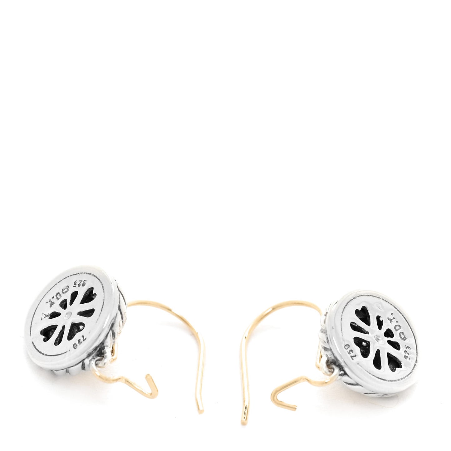 Sterling Silver 18K Yellow Gold Diamond Cookie Cable Drop Earrings
