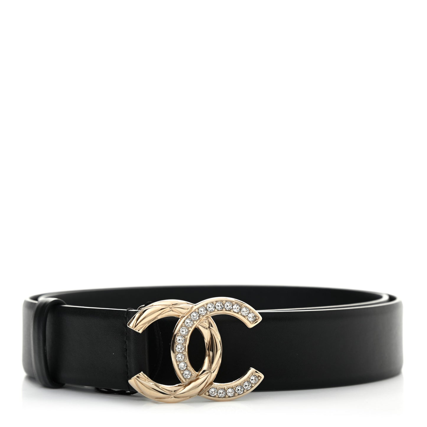 Calfskin Crystal Metal Quilted CC Belt 85 34 Black