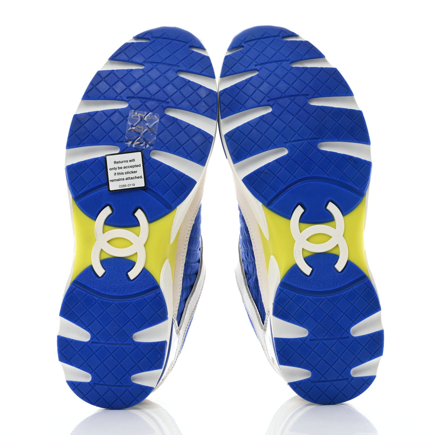Chanel Suede Calfskin CC Sneakers 38 White Blue Yellow 5 of 9