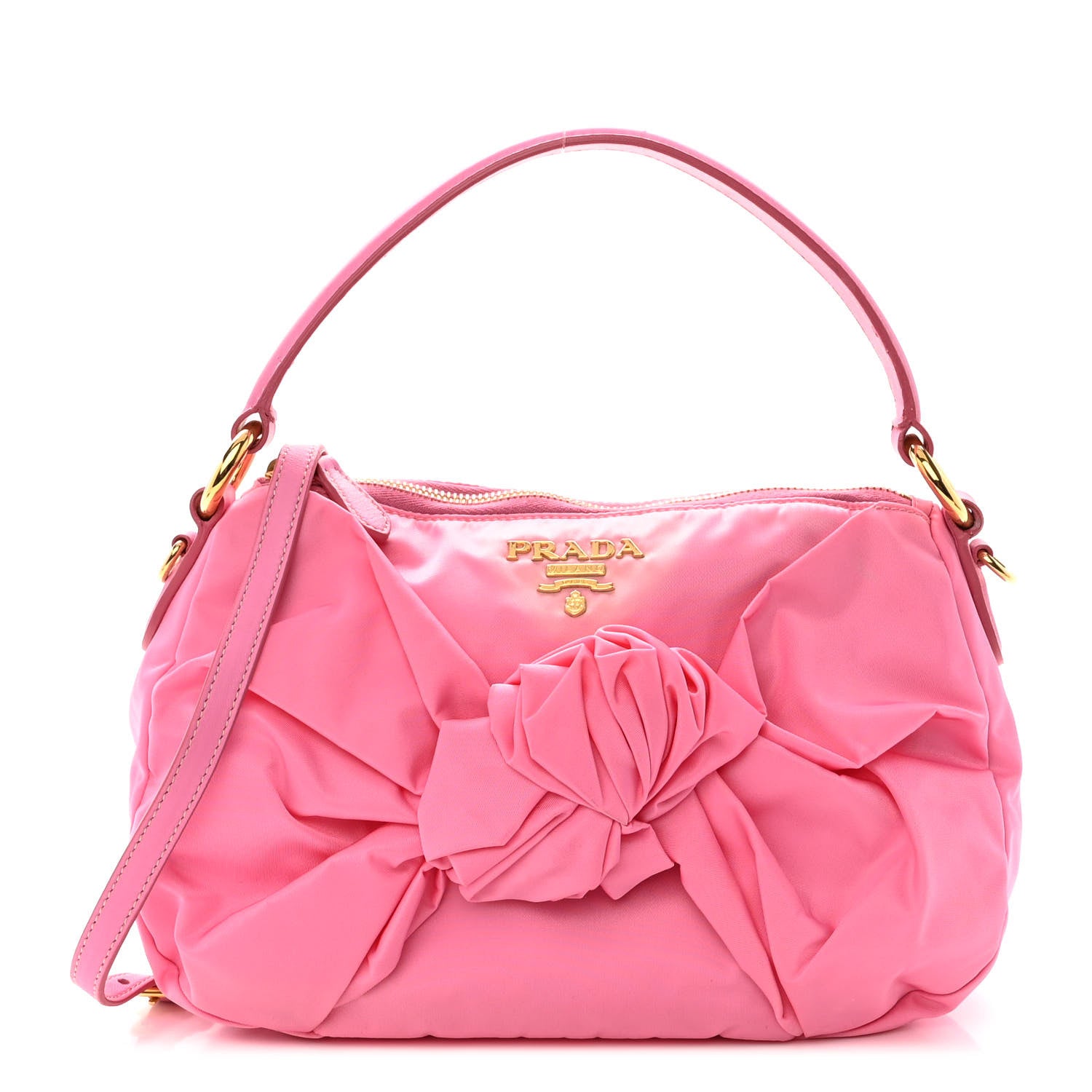 Prada Tessuto Nylon Fiocco Bow Shoulder Bag Begonia 1 of 9