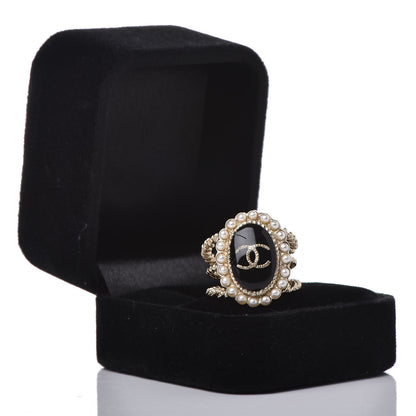 Chanel Enamel Pearl CC Ring 6.5 Black Gold 6 of 6