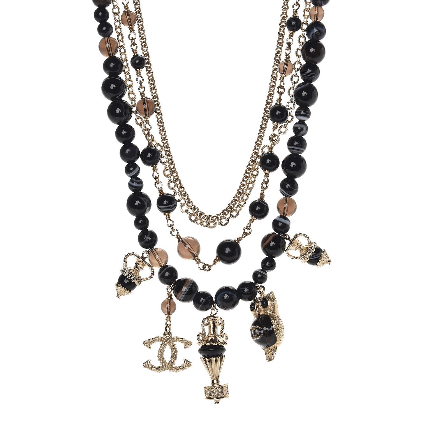 Multi Strand CC Short Necklace Black Gold