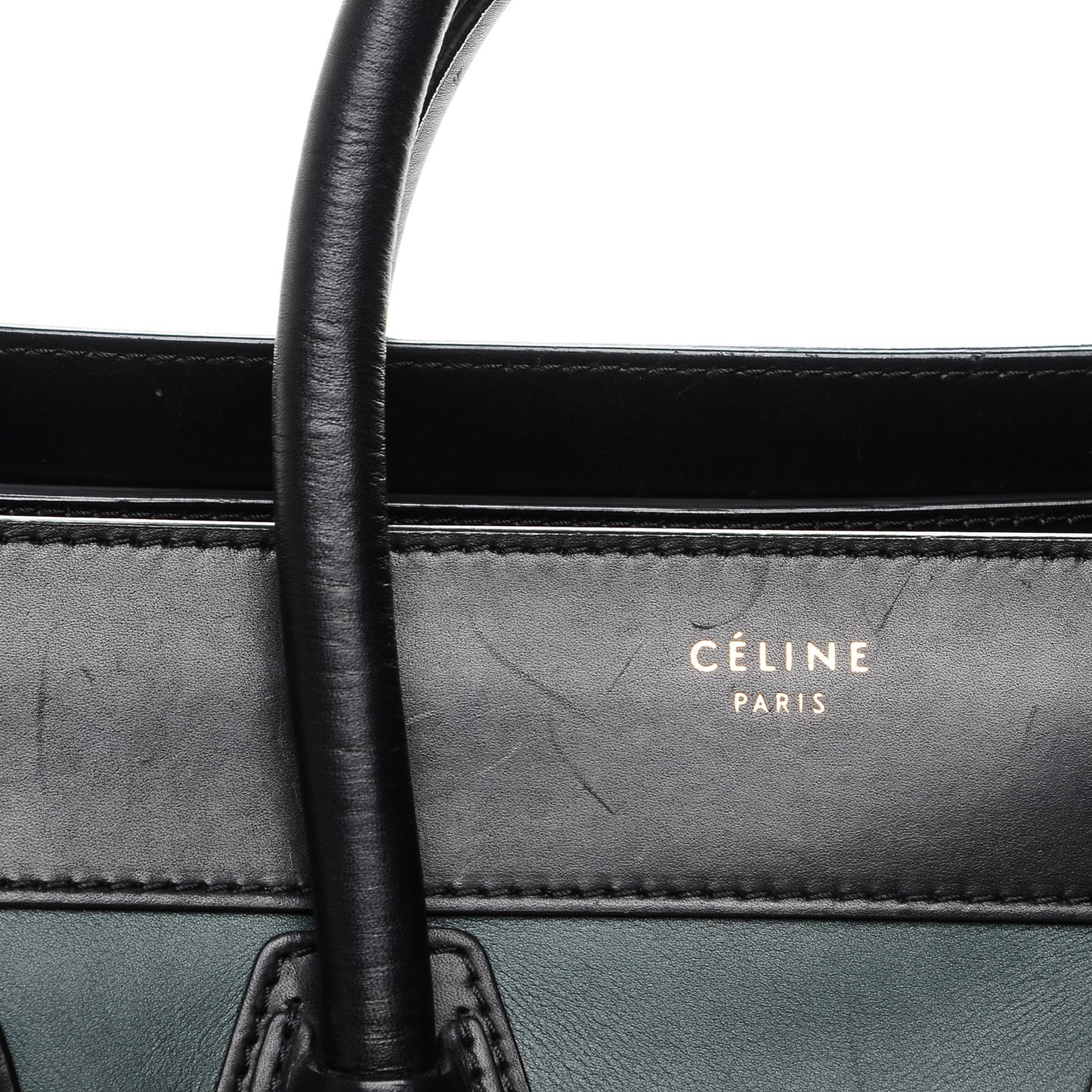 Satin Calfskin Mini Bi-Color Luggage Bottle Green Black