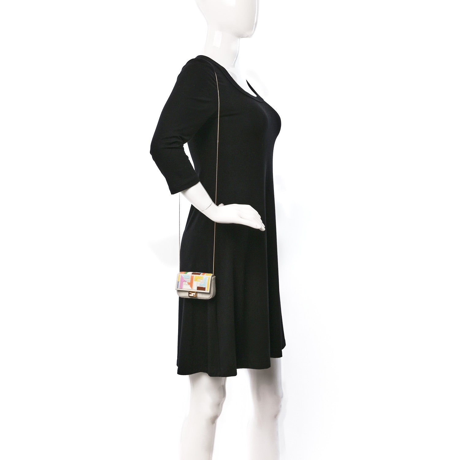 Fendi Kuban Canvas FF Embroidered Nano Baguette Charm Grezzo Multicolor 3 of 9