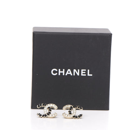 Chanel Crystal Baguette Lambskin Chain CC Vintage Allure Stud Earrings Black Gold 5 of 5