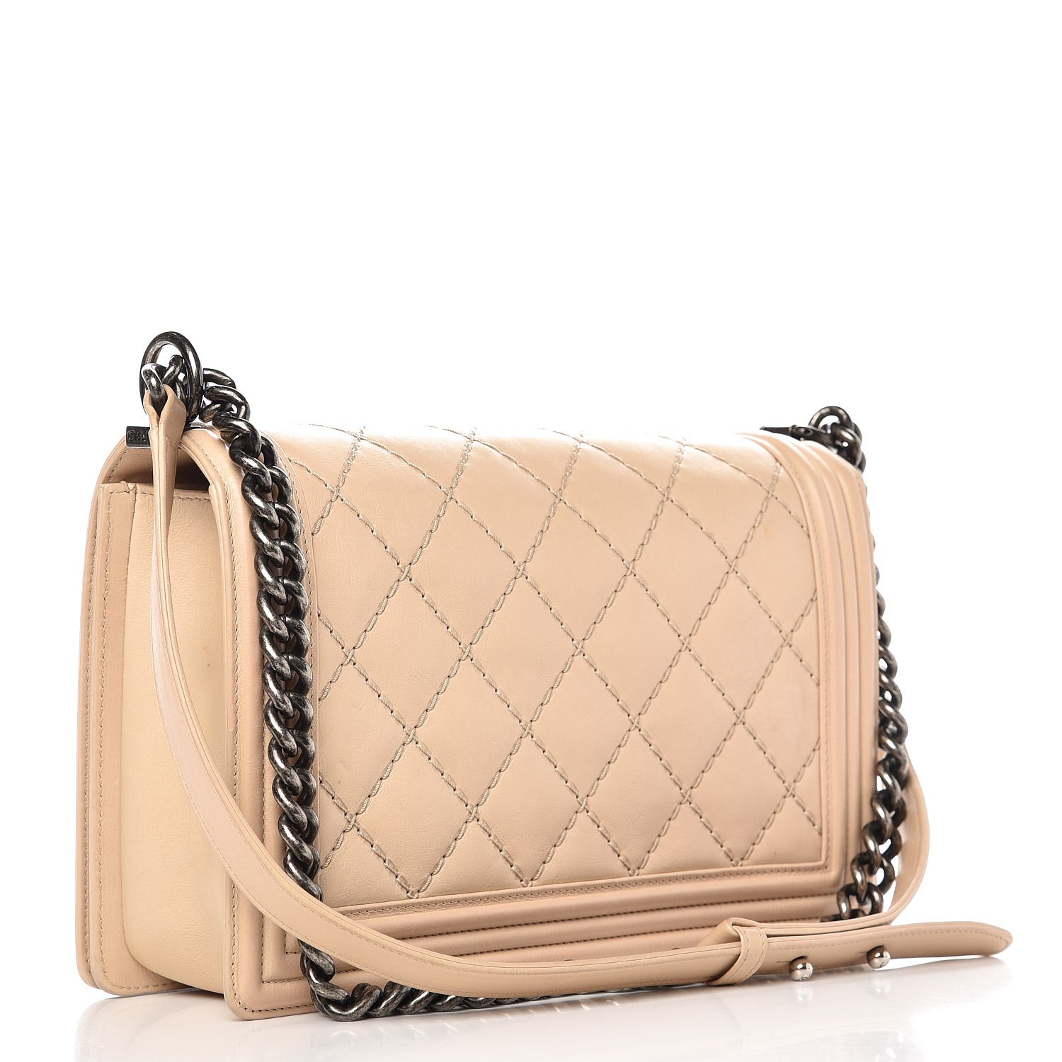 Chanel Calfskin Quilted Double Stitch New Medium Boy Flap Beige 3 of 10