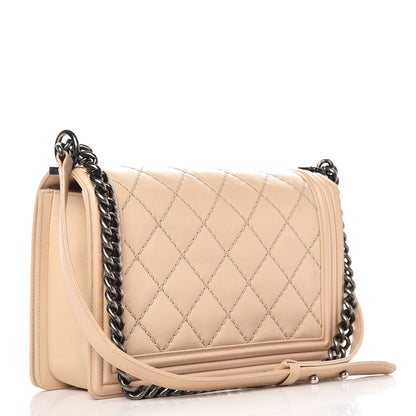 Chanel Calfskin Quilted Double Stitch New Medium Boy Flap Beige 3 of 10