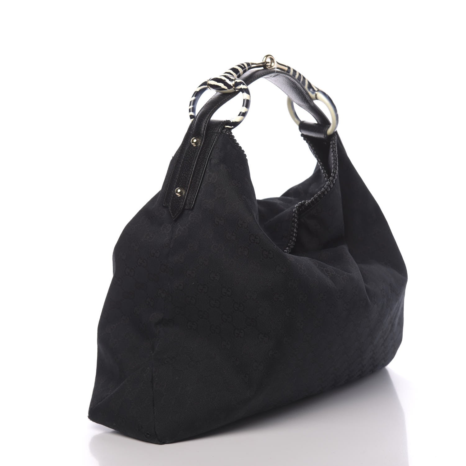 Gucci Monogram Large Zebra Horsebit Chain Hobo Black 4 of 17