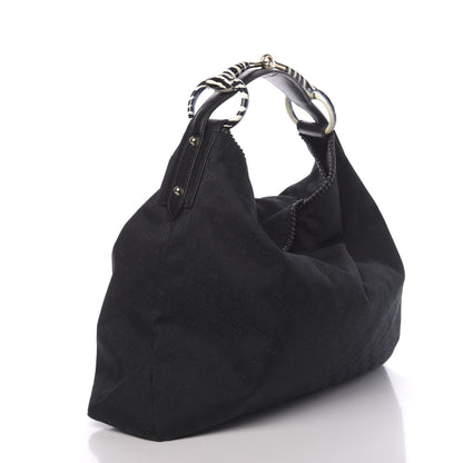 Gucci Monogram Large Zebra Horsebit Chain Hobo Black 4 of 17