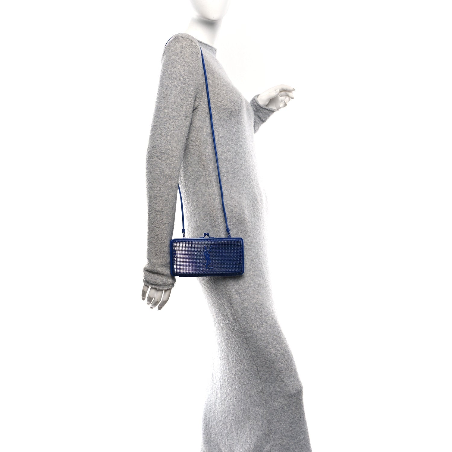 Saint Laurent Brass Lambskin Monogram Cassandre Cage Bag Blue Saint Laurent Brass Lambskin Monogram Cassandre Cage Bag Blue