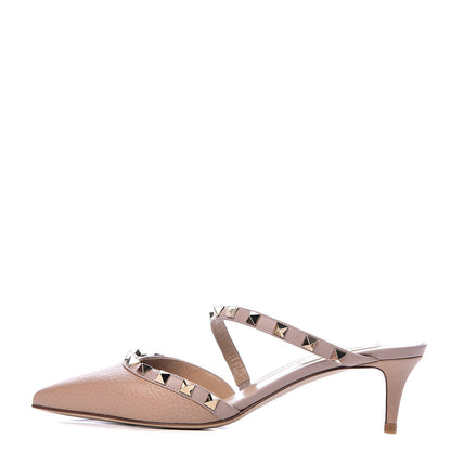 Valentino Garavani Pebbled Calfskin Rockstud Cross Strap 50mm Mules 36.5 Poudre 1 of 12