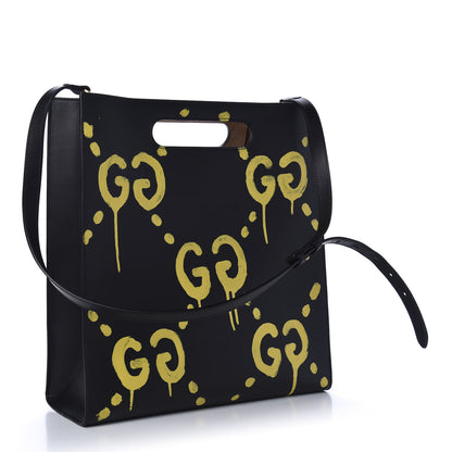 Gucci Calfskin GucciGhost Real Medium XL Tote Black Yellow 3 of 12